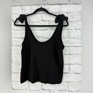Marine Layer Lexi Ribbed Tank Sleeveless Top Bow Tie Shoulder Black Small New